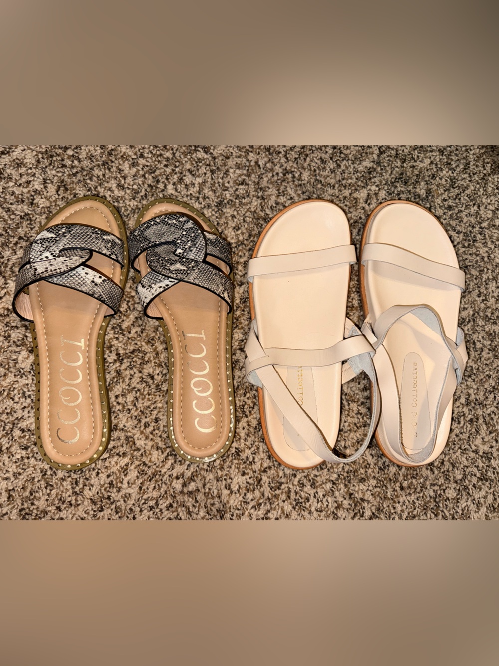 Snake-Print Slide Sandals & Nude Strappy Sandals Bundle